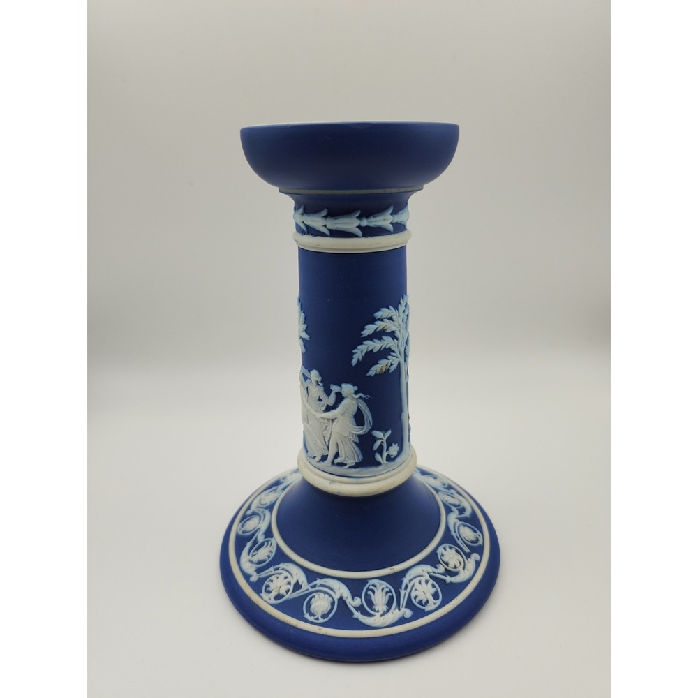 Antique Wedgewood Jasperware 5 Inch Candlestick Cobalt Blue Made in England